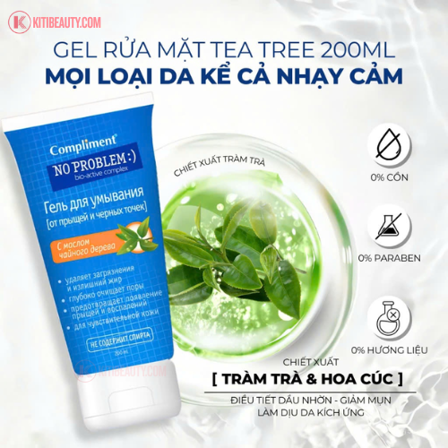Gel Rửa Mặt Giảm Mụn Compliment No Problem BHA + Tea Tree